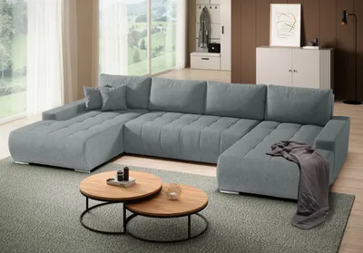 Produktbild von Ecksofa DRACO U-Form universell mit Schlaffunktion & Bettkasten, Grau (Aston 16)