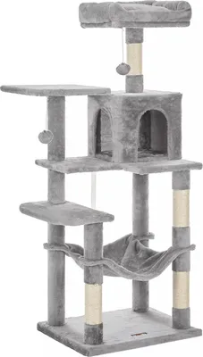 Imagen del producto de Árbol para gatos Gretchen, apto para interior y exterior - Árbol para gatos con hamaca - 143 cm - Gris claro
