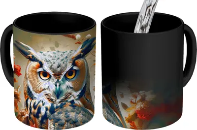 Obrázok produktu pre KitchenYeah® Magický hrnček Magický hrnček Magická sova - Vták - Kvety - Botanický 350 ml Hrnček na zmenu farby Nápad na darček - Magický hrnček - Foto hrnček - Keramické hrnčeky - Obrázky - Hrnček na kávu - Nápoje