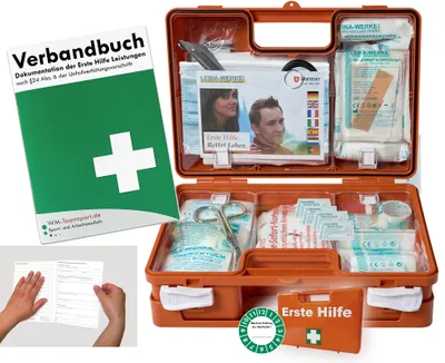 Produktbild von Verbandskoffer / Verbandskasten (K) - Erste Hilfe nach aktueller DIN 13157 für Betriebe -DSGVO- INKL. PERFORIERTEM VERBANDBUCH