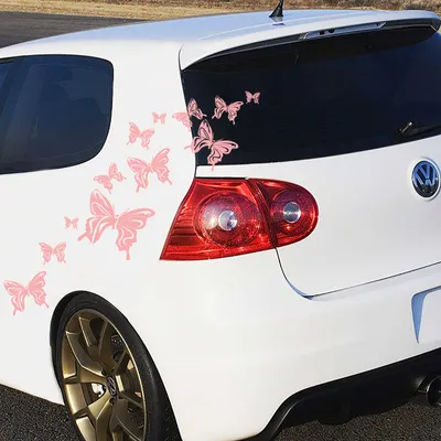 Produktbild von Aufkleber - 14-teiliger "Butterfly" Autoaufkleber-Bogen 60cm x 30cm hellrosa - Tuning Carystyling Heckscheibe Auto