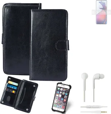 Produktbild von K-S-Trade 360° Hülle kompatibel mit Motorola S30 Pro inkl. Headphones schwarz Kunstleder Case BookCase WalletCase Kunstlederederhülle Handyhülle,