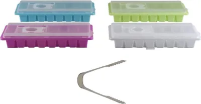 Produktbild von 4x Eiswürfelform Eiswürfelbereiter mit Deckel Eiswürfel EIS Behälter im Set + Zange
