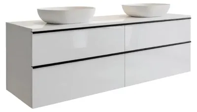 Produktbild von Waschtisch mit Unterschrank ONE mit 4 Schubladen Weiß Hochglanz 120x50x46 hängend Badmöbel Badezimmer Badezimmermöbel