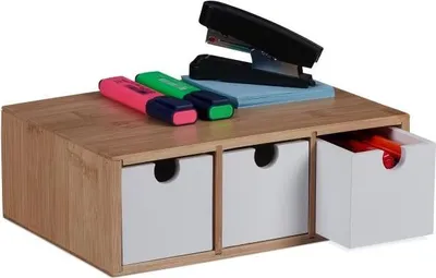 Obrázek produktu pro Zásuvkový box z bambusu a MDF 3 přihrádky