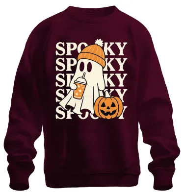Productafbeelding van Halloween, spookachtige geest, pompoen, muts, herfst, schattig, retro, uni, sweatshirt, trui, bordeauxrood, XXL