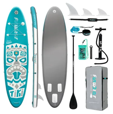 Produktbild von Aufblasbares Paddleboard, verstellbares Paddel, drei abnehmbare Finnen, Blau
