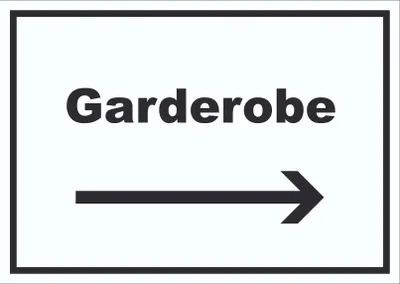 Produktbild von Garderobe Schild mit Text Richtungspfeil rechts Kleidung aufbewahren waagerecht A6 (105x148mm)