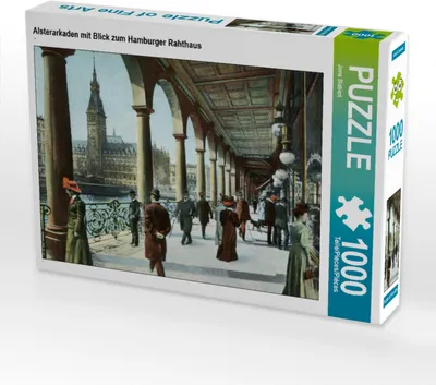 Produktbild von CALVENDO Puzzle Alsterarkaden mit Blick zum Hamburger Rahthaus | 1000 Teile Lege-Größe 64x48cm Foto-Puzzle für glückliche Stunden