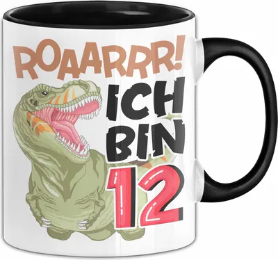 Produktbild von 12. Geburtstag Geschenk Tasse Becher Jungs Dino T-Rex Roaarrr Ich Bin 12 (Schwarz)