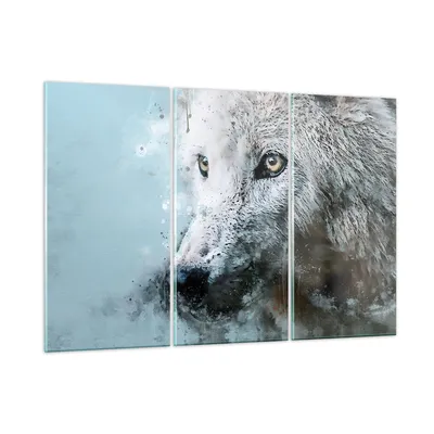 Produktbild von Bilder auf glas - 3 Teile - Weiß Der Wolf Bild - 165x110cm - Glasbilder - Wandbilder - Bilder - zum Aufhängen bereit - Wanddekoration aus Glas - Glas Bilder - Wandbild auf Glas - GCE165x110-4623