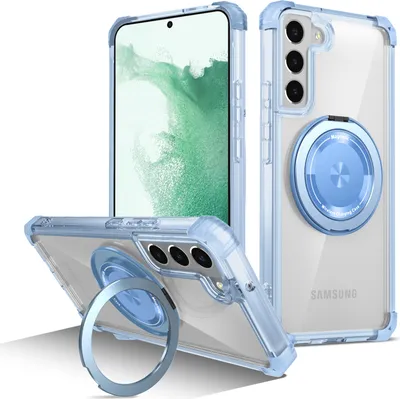 Image de Etui pour Samsung Galaxy S22+ 5G anneau magnétique, support, compatible MagSafe, protection militaire, étui transparent bleu