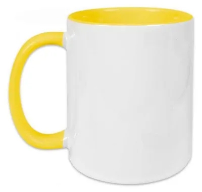 Produktbild von Plottermarie Sublimationsrohlinge Sublimations-Tassen für personalisierte Geschenkideen – Sublimationsrohlinge, Fotogeschenke, Personalisierung & DIY Weiße Keramik-Tasse Two Tone zum Sublimieren Yellow 2er Set