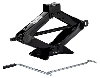 Immagine prodotto di Cric a forbice Wiltec con portata di 1 t, cric in acciaio con altezza di sollevamento 90–315 mm per autovetture e fuoristrada