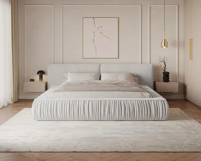 Produktbild von MOEBLO Polsterbett Bett 08 – Doppelbett mit gepolstertem Kopfteil, Bettkasten, Metallrahmen und Lattenrost - 180x200 cm - Hellgrau (Riviera 82)