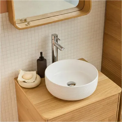 Immagine prodotto di Lavabo da appoggio rotondo in Vetroceramica bianca testurizzata, 36 cm