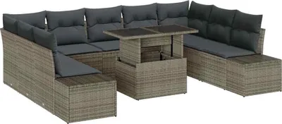 Image de Ensemble de canapé de jardin 10 pcs Gris Poly rotin
