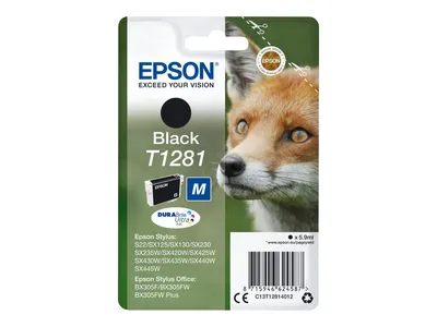 Produktbild von Epson Fox T1281 Fuchs DURABrite Ultra Single Black Tinte, Schwarz, Tinte auf Pigmentbasis, 5,9 ml, 1 Stück(e), Einzelpackung