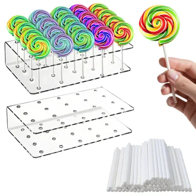 Cakepopständer, 2 Stück, 20 Löcher, 16x9x4 cm, mit 300 Stielen