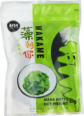 A bag of dried wakame seaweed.