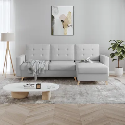 Produktbild von Ecksofa VINCI mit Schlaffunktion und Bettkasten, Hellgrau Velo 632, Uniwersalle Ottomane