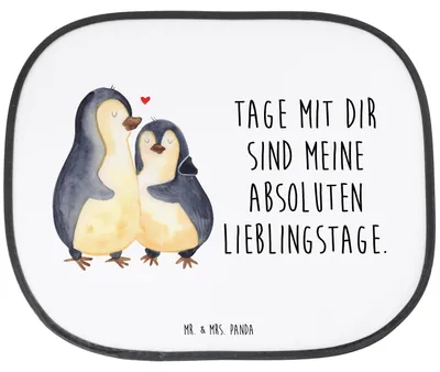 Produktbild von Mr. & Mrs. Panda Hitzeschutz Auto Pinguin umarmen - Weiß - Geschenk, Hochzeitstag, Sonnenschutz, pkw, saugnapf, Liebe, Sonnenblende, Hochzeitsgeschenk, Seitlicher