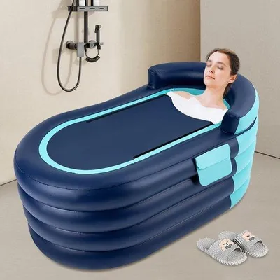 Produktbild von Großer, aufblasbarer Whirlpool-Sitzring – Erwachsenengröße – Freistehend – Mit integrierter Transportfunktion für den Besuch im Spa – 140x84x74 cm