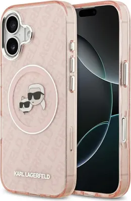 Obrázok produktu pre KARL LAGERFELD case passend für IPHONE 17 compatible with MagSafe KLHMP17SHMKBKCHOP (IML Glitter K&C Heads Logo) pink