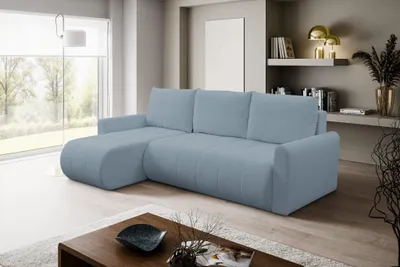 Zdjęcie produktu dla Narożnik SPRINT 230x149 do salonu funkcja spania pojemnik niebieski boucle