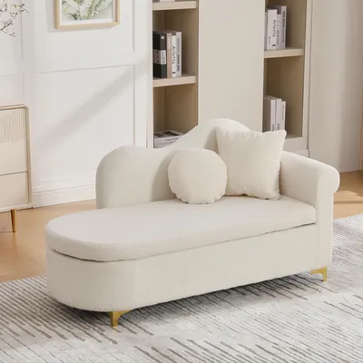 Produktbild von MODFU Chaiselongue Freizeitsofa Einzelsitz mit Lendenkissen und Nackenkissen Rückenlehne in Wellenform mit Stauraum Für kleine Wohnungen geeignet Beige
