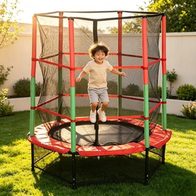 Image de Trampoline pour enfants Ø140cm avec filet de sécurité Trampoline d'intérieur