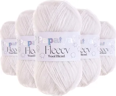Papatya Fleecy Kuschelgarn 5 x 100g 20% Wolle veredelt Oeko-Tex Häkelgarn Strickgarn weiss
