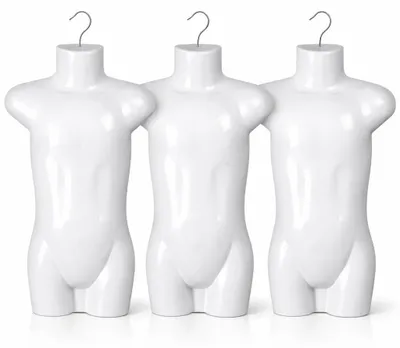 Produktbild von 3 x Kindertorso 53 cm Halbschale Kinder Weiß – Oberkörper Jugendlicher Halbplastik Kunststoff – Kids Mannequin Schaufensterpuppe Teenager mit Haken Dekotorso
