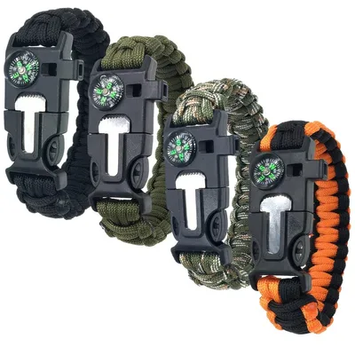 Produktbild von Paracord Survival Armbänder Set - 5-in-1 Überlebenswerkzeuge - 4 Stück