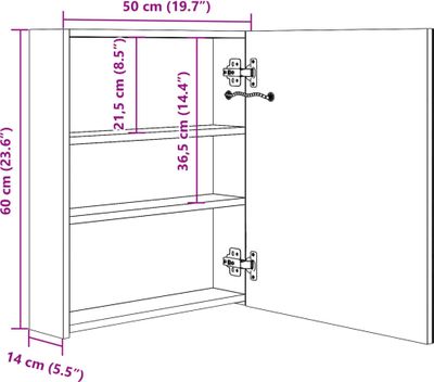 vidaXL LED-Bad-Spiegelschrank Grau 50x14x60 cm
