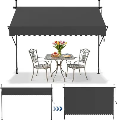 Produktbild von Klemmmarkise mit kurbel 250cm breit - Balkonmarkise ohne Bohren Verstellbar, UV-Schutz, Sonnenschutz, Wetterfest, Dunkelgrau (2,50 x 1,20 m,Dunkelgrau)