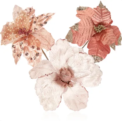 Produktbild von com-four® 3x Weihnachtsstern Deko-Gesteck, Kunstblumen als tolle Weihnachtsdekoration, schöner Raumschmuck, auch für Kränze und Blumenarrangements