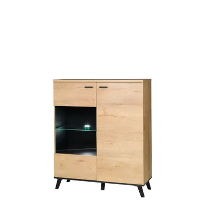 Image de Commode vitrée avec éclairage LED YUNA 2 – chêne lefkas / noir