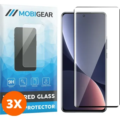 Produktbild von Mobigear Premium 9.98 Xiaomi 12 Pro Panzerglas Gehärtetes Glas Displayschutz - Hüllenfreundlich - Schwarz (3er Pack)
