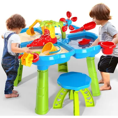 Produktbild von Wassertisch Sandtisch Spieltisch - 4-in-1 - 32 Zubehörteile - 58,4 x 58,4 x 38,1 cm - Ab 3 Jahren
