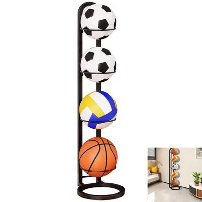 Produktbild von Rostfreies Schmiedeeisen-Ballregal mit Sportgerätehalterung – Platzsparendes Aufbewahrungssystem für Zubehör