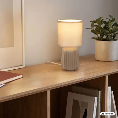 Produktbild von BRILONER - Nachttischlampe Keramikfuß Kabelschalter Beige 13x27 cm