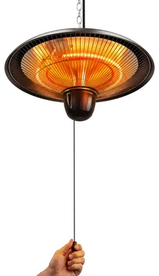 Produktbild von Eikuavons Infrarot‑Hängeheizstrahler 600/1200/1800 W, Kohlefaser‑Heizelement, Zugschalter, 3 Heizstufen, Schwarz