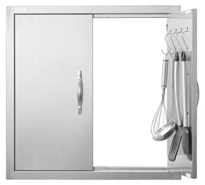 Obrázok produktu pre Prístupové dvierka na gril VEVOR, 610 x 610 mm, Dvojité dvierka do vonkajšej kuchyne, Dvierka z nehrdzavejúcej ocele na zapustenie, Dvojité vertikálne dvierka s držadlami a háčikmi, pre grilovací ostrovček, grilovaciu stanicu, vonkajšiu skrinku