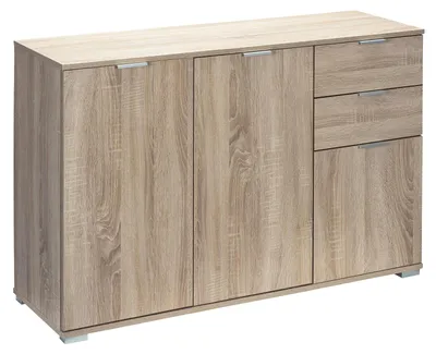 Immagine prodotto di CASARIA® Cassettiera Alba 2 Cassetti 3 Ante 107x74x35 cm Mobile Comò Entrata Credenza Effetto Legno Mobiletto Ingresso