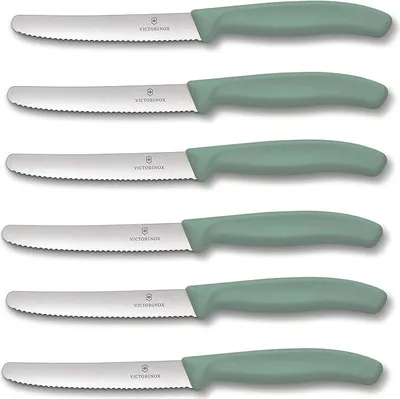 Produktbild von Victorinox | Tafelmesser Swiss Classic | 6 Stück | Mintgrün | extra scharfer Wellenschliff | Swiss Made | ideal auch als Brötchenmesser