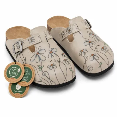 Produktbild von Goby Clogs Schuhe für Damen – Handgefertigte Hausschuhe Pantoletten mit Gänseblümchen-Print – Bequem & Langlebig – EVA-Sohle