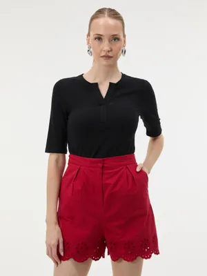 Produktbild von Orsay Schwarzes Damen-T-Shirt mit Kragen und kurzen Ärmeln 36