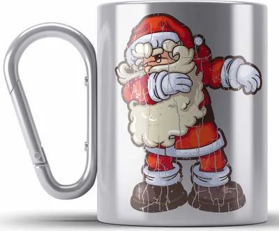 Produktbild von Trendation - Weihnachten Edelstahl Tasse Karabiner Weihnachtsmann für Kinder WeihnachtsEdelstahl Tasse Karabiner Lustig Geschenk Becher Jungs Jungen Mädchen Cute Grafik (Silber)