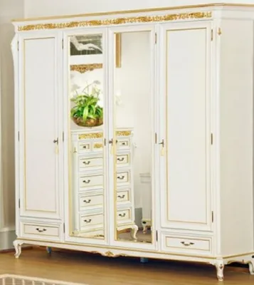 Produktbild von Casa Padrino Luxus Barock Schlafzimmerschrank Weiß / Gold - Prunkvoller Massivholz Schrank mit 4 Türen und 2 Schubladen - Barock Kleiderschrank - Barock Schlafzimmer Möbel